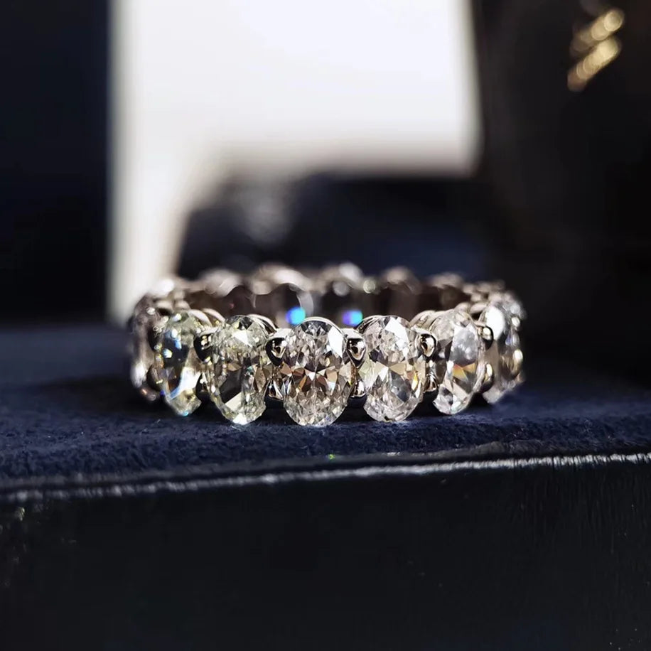 New Luxury Female White Crystal Stone Ring Rose Gold Silver Wedding 925 Silver Ring Female Cute Oval Zircon Engagement Jewelry