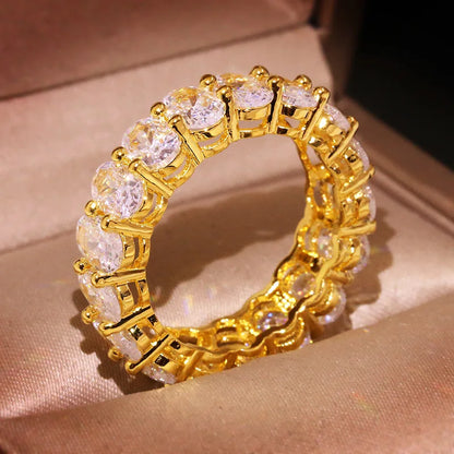 New Luxury Female White Crystal Stone Ring Rose Gold Silver Wedding 925 Silver Ring Female Cute Oval Zircon Engagement Jewelry