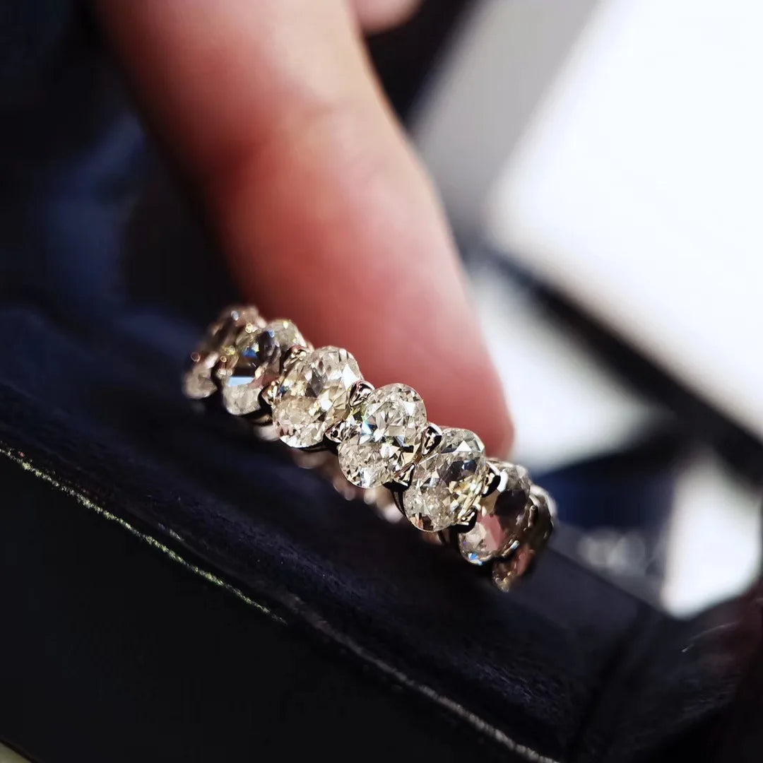 New Luxury Female White Crystal Stone Ring Rose Gold Silver Wedding 925 Silver Ring Female Cute Oval Zircon Engagement Jewelry