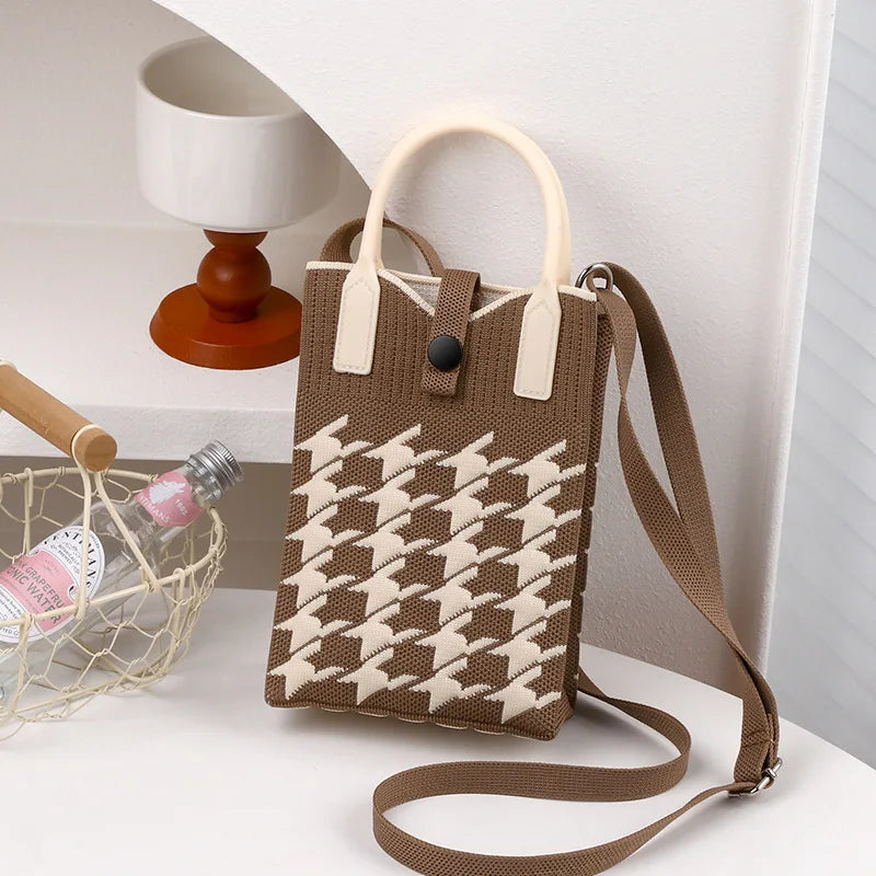 New fashion shoulder bag mini knitted mobile phone bag Korean version versatile small portable change bag messenger bag