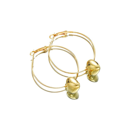2024 New Heart Pendant Drop Earrings for Women Fashion Gold Color Design Exaggerate Big Circle Hoops Earring Korean Jewelry Gift