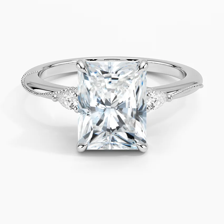 BOJ Ring 032 Radiant Cut 925 Silver Camellia Three Stone Diamond Ring 2ct D Color VVS1 Moissanite GRA Certified Low Price Ring