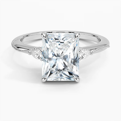 BOJ Ring 032 Radiant Cut 925 Silver Camellia Three Stone Diamond Ring 2ct D Color VVS1 Moissanite GRA Certified Low Price Ring