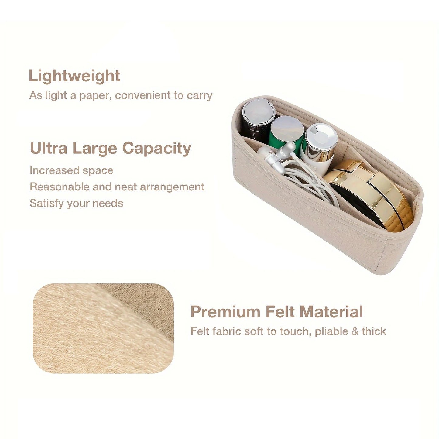 Portable Soft Felt Insert Bag Handbag Insert Bag Women's Travel Bag Insert Liner Brand Purse Organizer Pouch Makeup Organizers